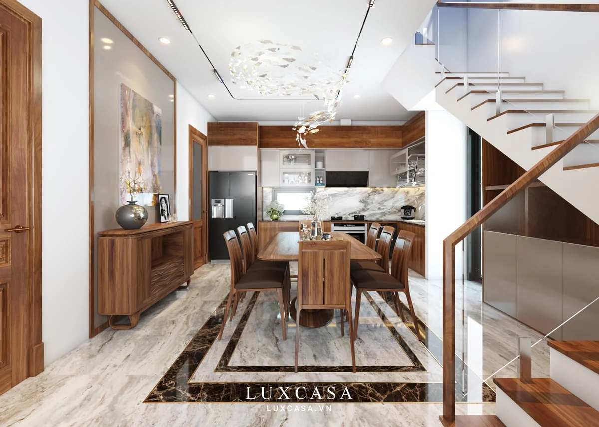 Bao quát nội thất phòng bếp biệt thự gỗ