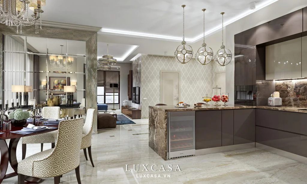 Thiết kế nội thất phòng bếp chung cư Tân cổ điển