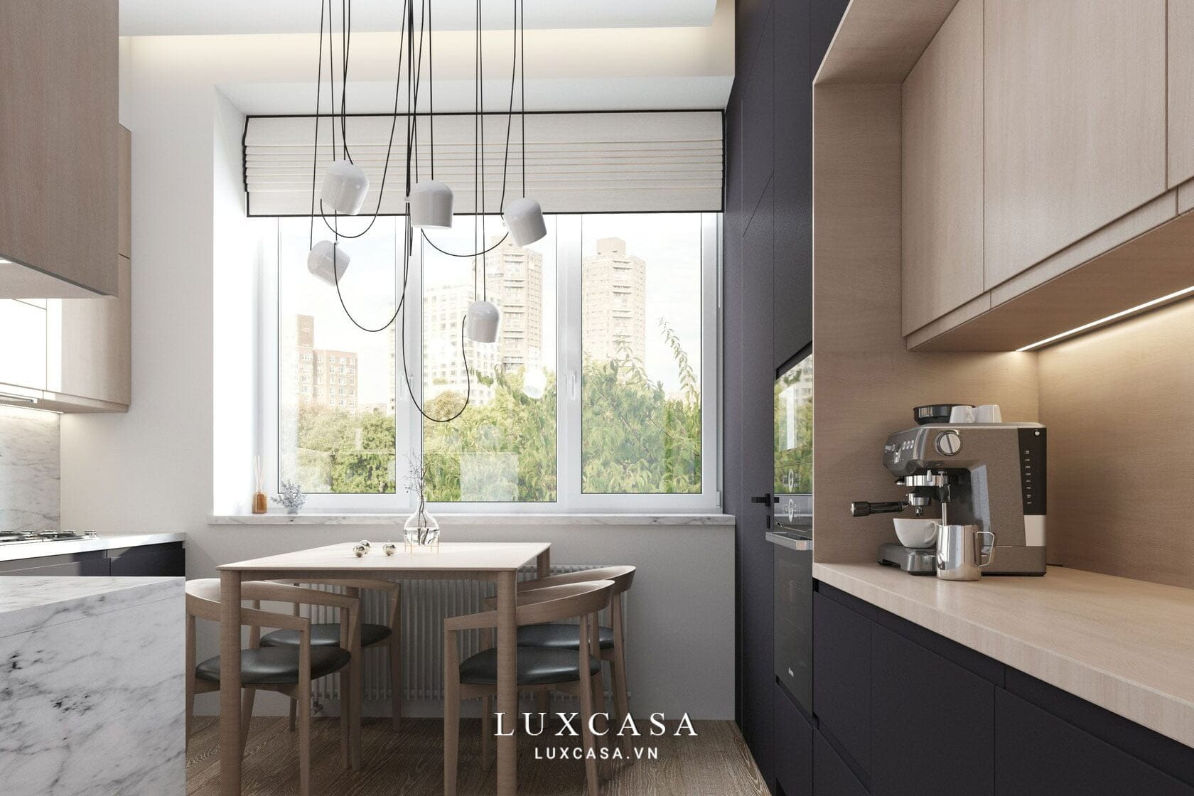 Bao quát phòng bếp chung cư nhà anh Trường