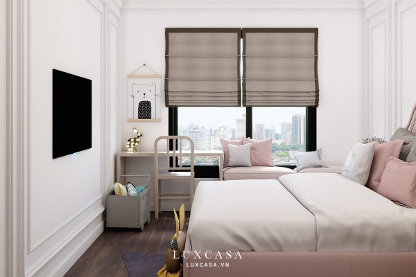 Bao quát phòng ngủ bé gái chung cư Tân cổ điển