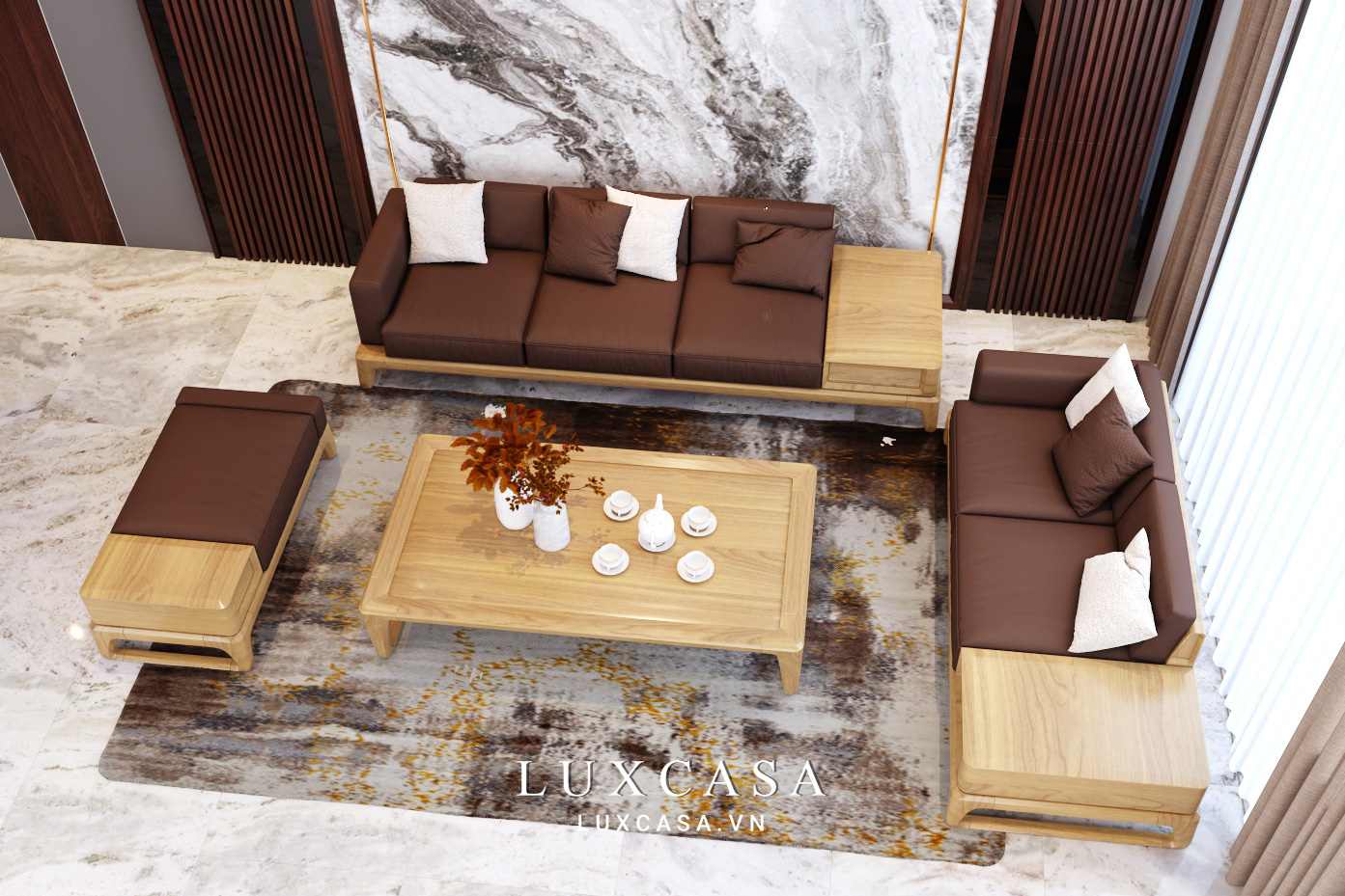 bộ bàn ghế sofa gỗ sồi SG01
