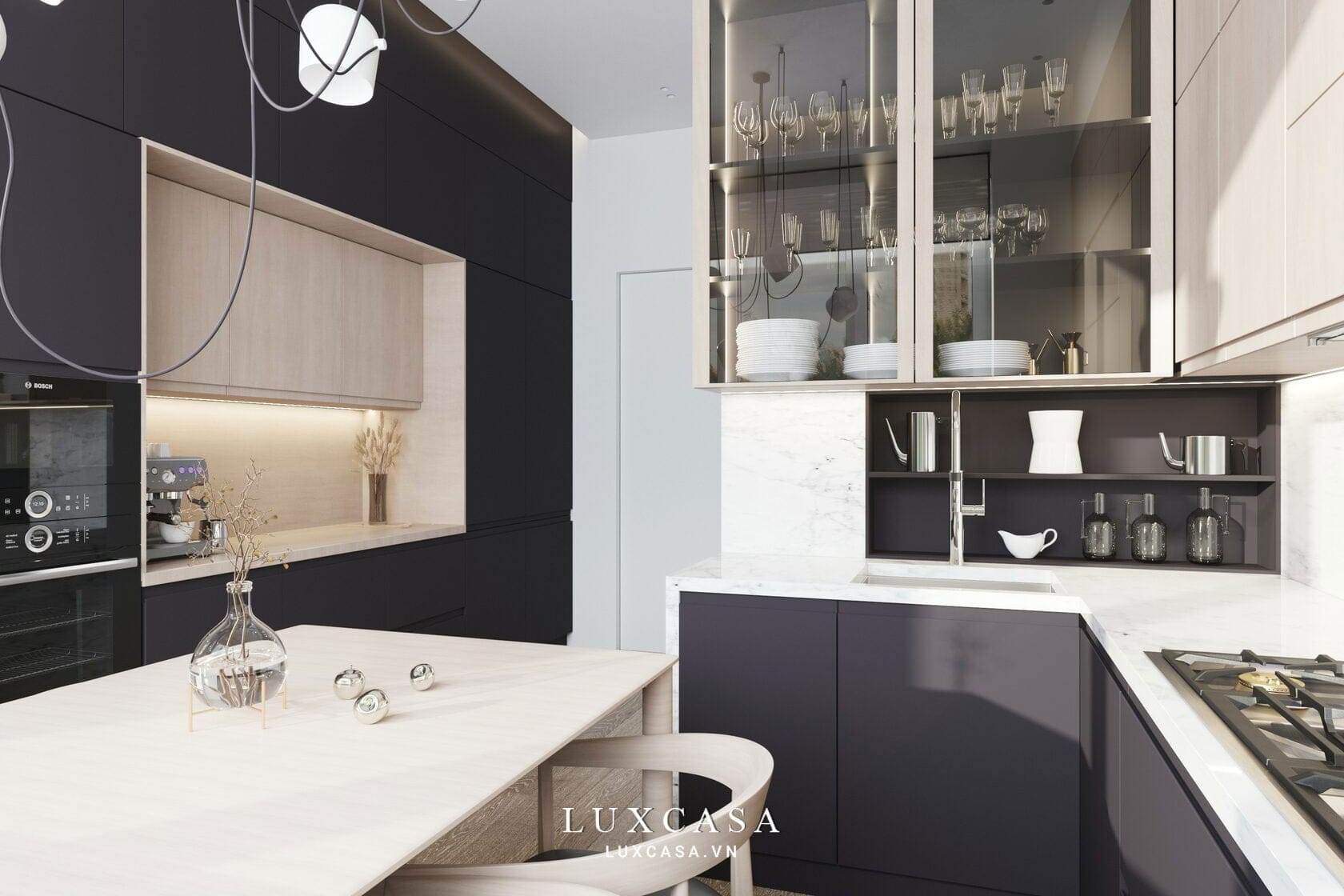 Góc trái phòng bếp chung cư nhà anh Trường