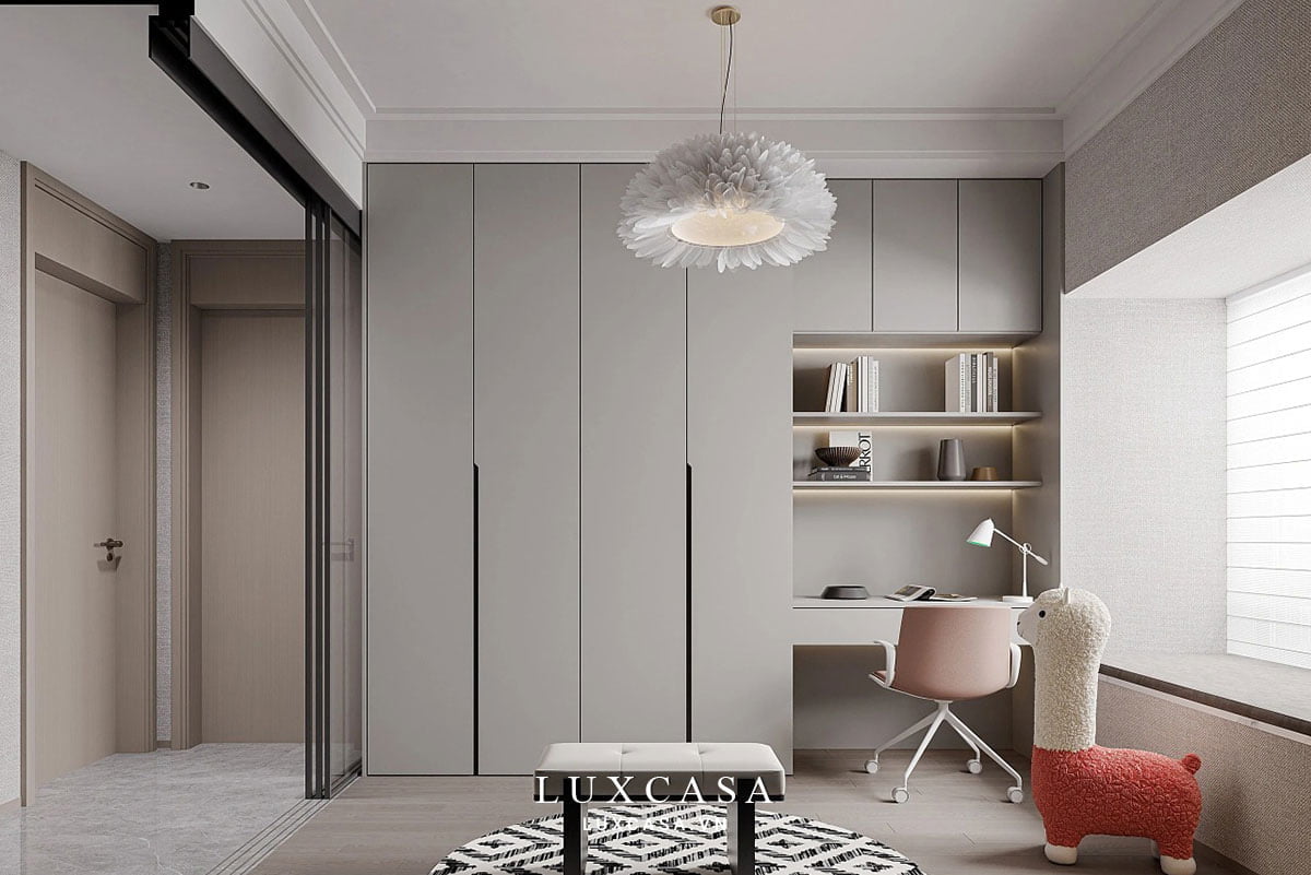 khong gian phong lam viec voi gam mau chu dao trang