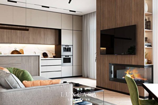 Khu vực phòng khách liền phòng bếp