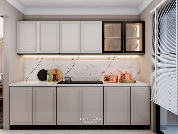 Phòng bếp chung cư tân cổ điển nhà chị Ánh