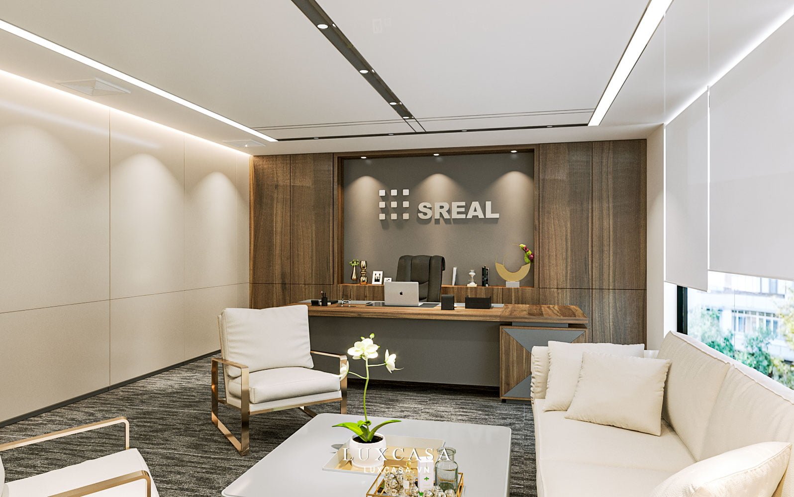 phong giam doc hien dai su dung go cong nghiep