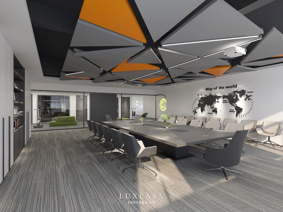 Phòng họp tạo điểm nhấn thiết kế qua kết cấu trần nhà sáng tạo