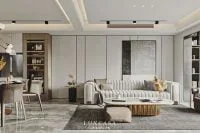 Phòng khách chung cư hiện đại tone màu be sáng