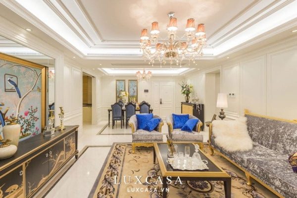 Phòng khách chung cư Tân cổ nhà chú Thái