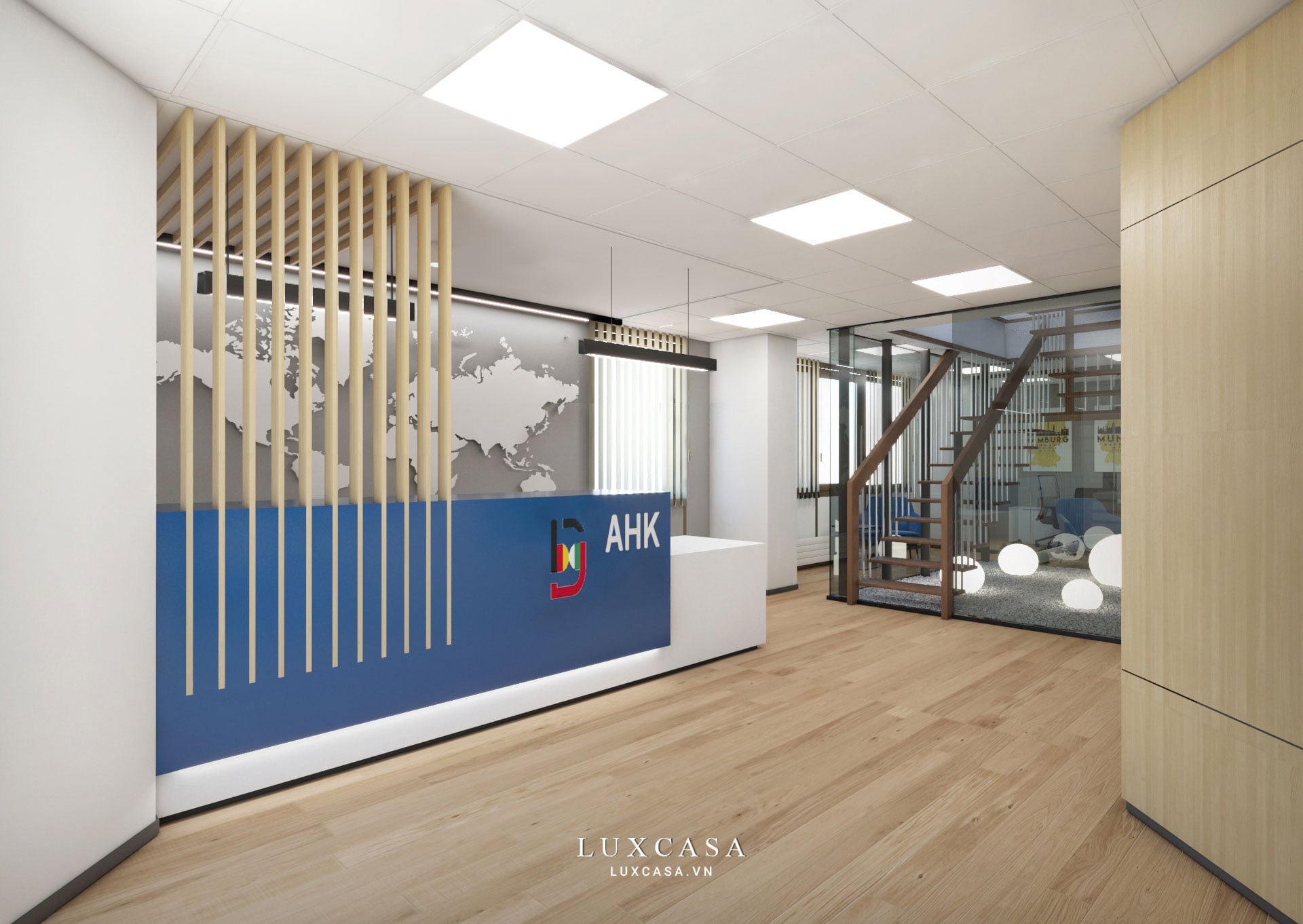 Thi công quầy lễ tân công ty AHK