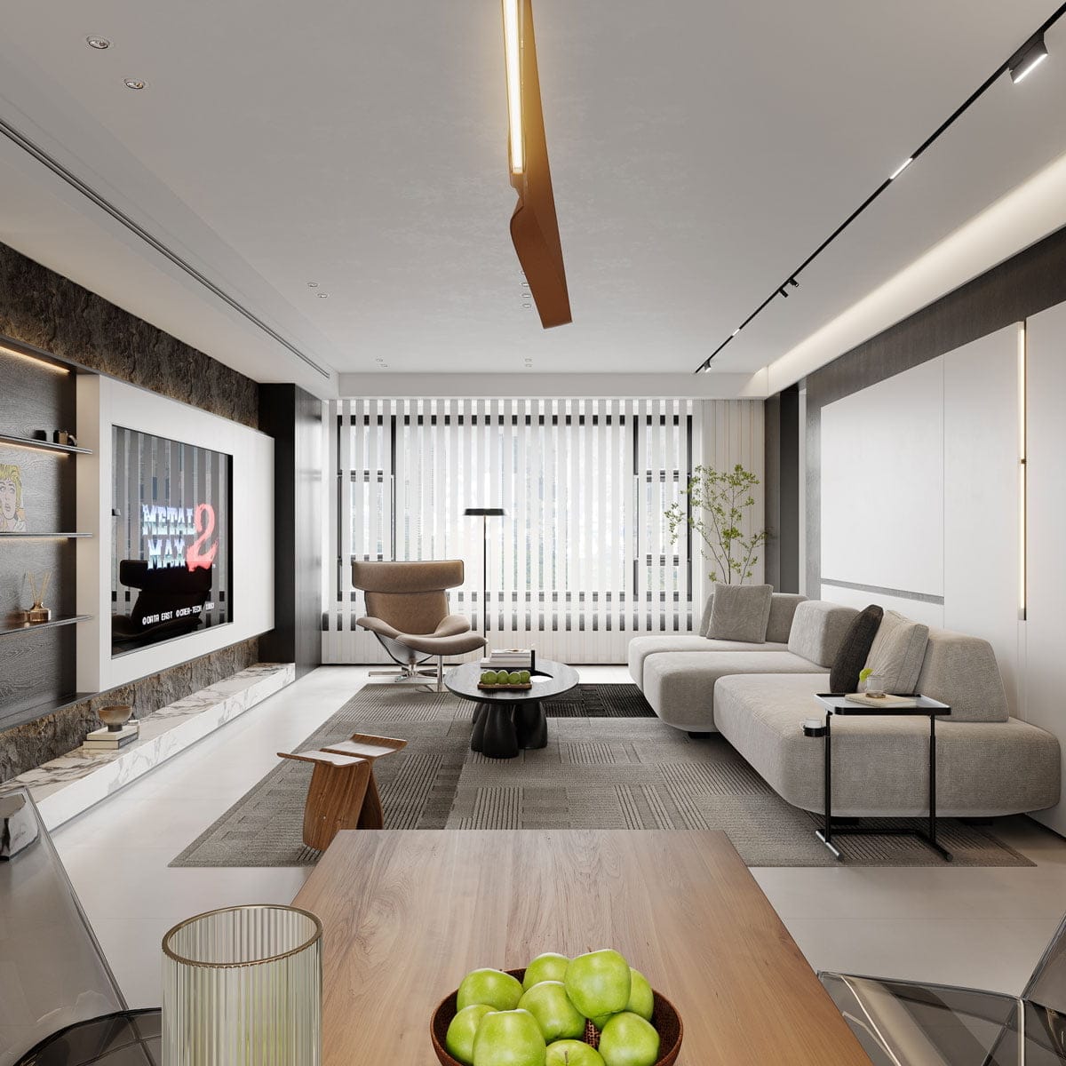 Dự án thiết kế nội thất chung cư tối giản hiện đại 2 Thiết kế phòng khách chung cư tối giản hiện đại
