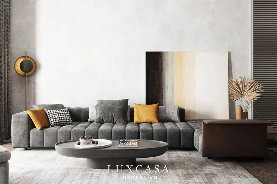 Ghế sofa màu xám vải nỉ êm ái 