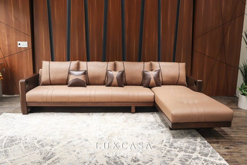 Sofa vàng kem gỗ óc chó SG07