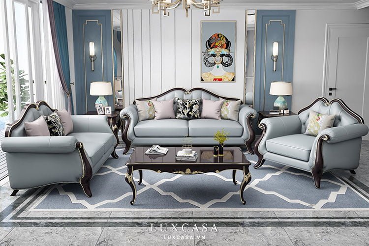 sofa biệt thự bọc da tân cổ điển STC101