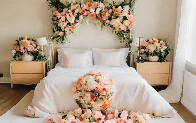 trang trí giường cưới bằng hoa tươi